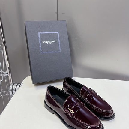 YSL 25S SAINT LAURENT LOAFERS IN BLACK CHERRY PATENT CALFSKIN