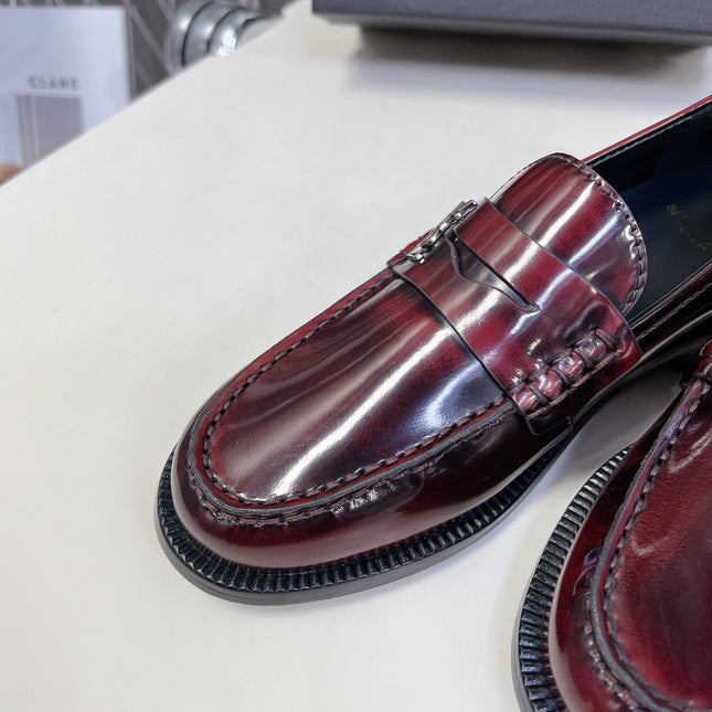 YSL 25S SAINT LAURENT LOAFERS IN TORTOISESHELL CRIMSON GLOSSY CALFSKIN