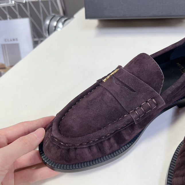 YSL 25S SAINT LAURENT LOAFERS IN DUSTY PLUM SUEDE