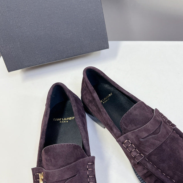 YSL 25S SAINT LAURENT LOAFERS IN DUSTY PLUM SUEDE