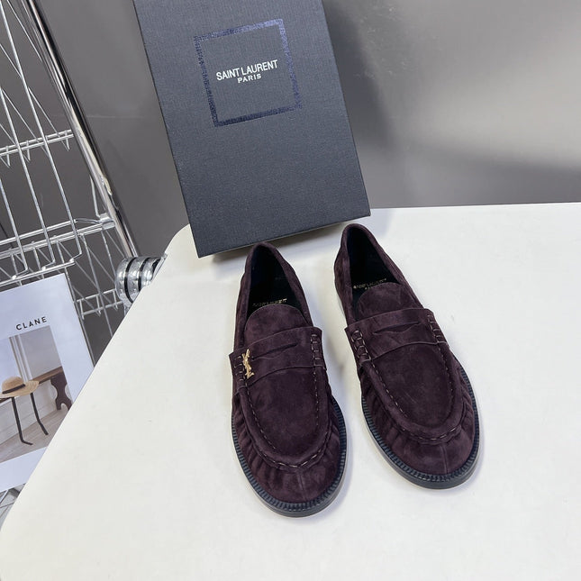 YSL 25S SAINT LAURENT LOAFERS IN DUSTY PLUM SUEDE
