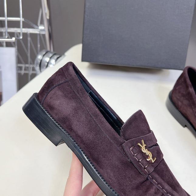 YSL 25S SAINT LAURENT LOAFERS IN DUSTY PLUM SUEDE