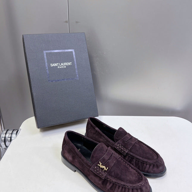 YSL 25S SAINT LAURENT LOAFERS IN DUSTY PLUM SUEDE