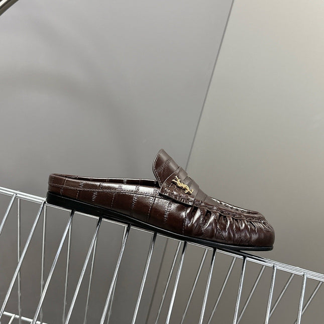 YSL 25S LOAFER MULE IN DARK BROWN CALFSKIN
