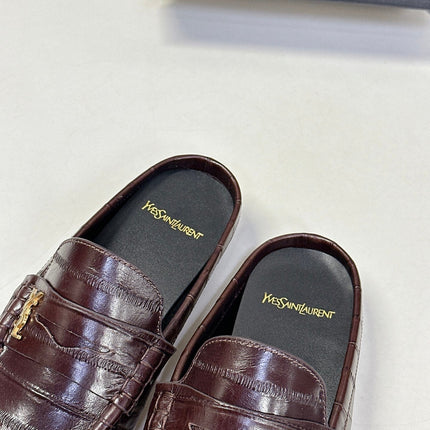 YSL 25S LOAFER MULE IN DARK BROWN CALFSKIN