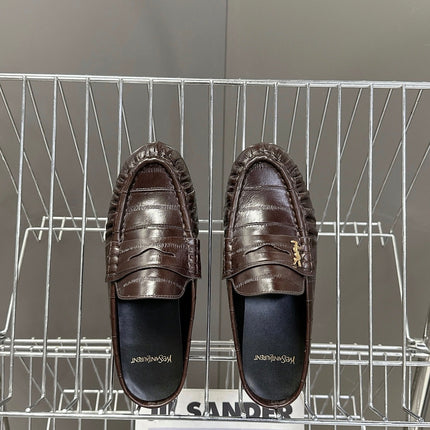YSL 25S LOAFER MULE IN DARK BROWN CALFSKIN
