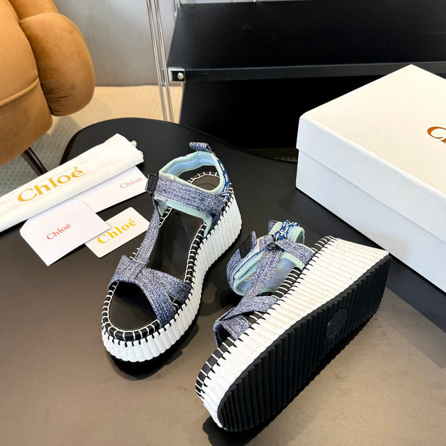 NAMA WEDGE SANDALS IN GREY FABRIC AND WHITE RUBBER