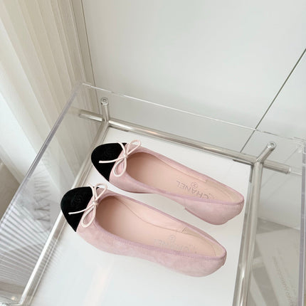 BALLET FLAT IN BABY PINK MIX BLACK SUEDE