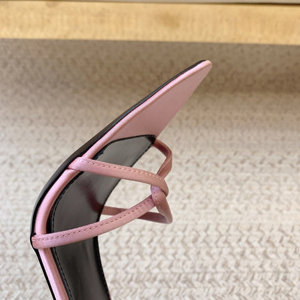 STRAPPY HIGH HEEL SANDALS IN PINK SILK