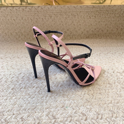 STRAPPY HIGH HEEL SANDALS IN PINK SILK