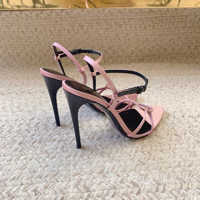 STRAPPY HIGH HEEL SANDALS IN PINK SILK