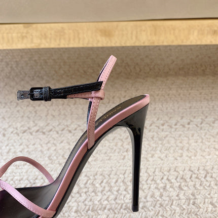 STRAPPY HIGH HEEL SANDALS IN PINK SILK