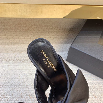 BARBARA BIG BOW MULES IN BLACK SILK