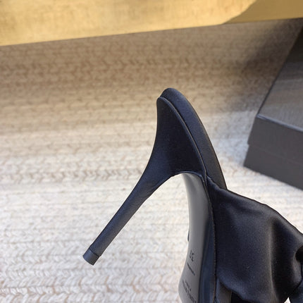 BARBARA BIG BOW MULES IN BLACK SILK