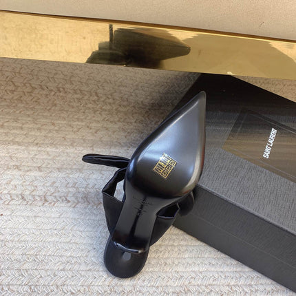 BARBARA BIG BOW MULES IN BLACK SILK