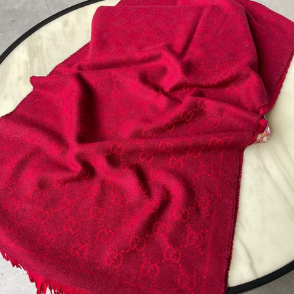 SCARF 180 CM IN CHERRY RED GG PATTERN MONOGRAM WOOL 407527