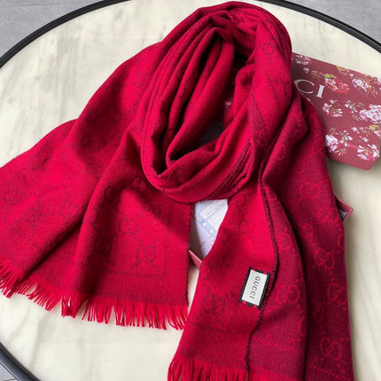 SCARF 180 CM IN CHERRY RED GG PATTERN MONOGRAM WOOL 407527