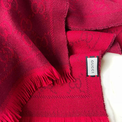 SCARF 180 CM IN CHERRY RED GG PATTERN MONOGRAM WOOL 407527