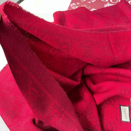 SCARF 180 CM IN CHERRY RED GG PATTERN MONOGRAM WOOL 407527