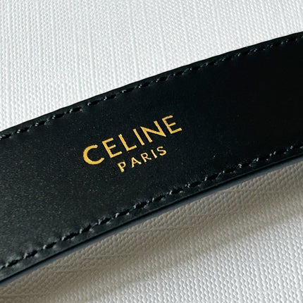 TRIOMPHE BELT 24MM IN BLACK CALFSKIN WITH LEATHER BUCKLE GOLD HARDWARE