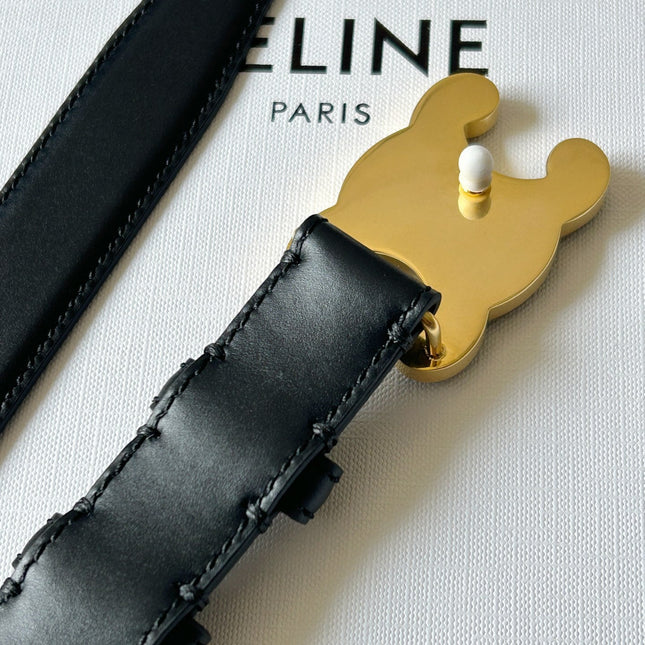 TRIOMPHE BELT 24MM IN BLACK CALFSKIN WITH LEATHER BUCKLE GOLD HARDWARE