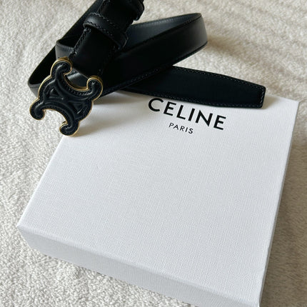 TRIOMPHE BELT 24MM IN BLACK CALFSKIN WITH LEATHER BUCKLE GOLD HARDWARE