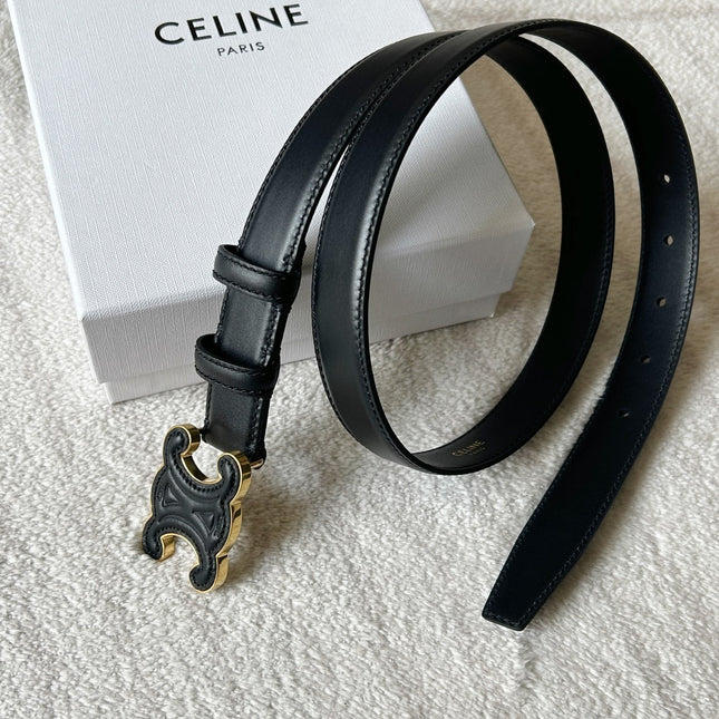TRIOMPHE BELT 24MM IN BLACK CALFSKIN WITH LEATHER BUCKLE GOLD HARDWARE