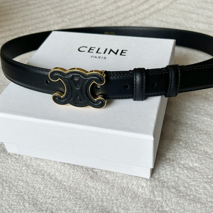 TRIOMPHE BELT 24MM IN BLACK CALFSKIN WITH LEATHER BUCKLE GOLD HARDWARE