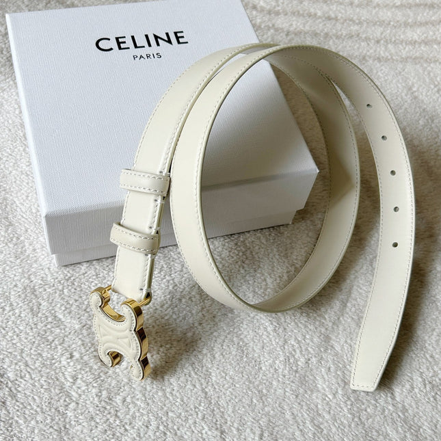 TRIOMPHE BELT 24MM IN WHITE CALFSKIN WITH LEATHER BUCKLE
