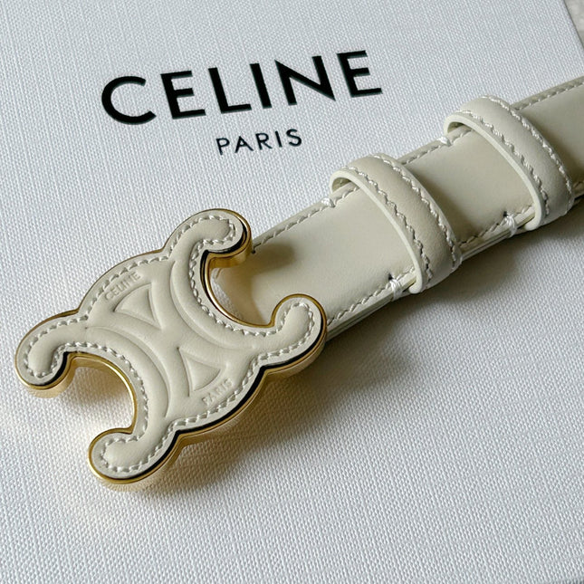 TRIOMPHE BELT 24MM IN WHITE CALFSKIN WITH LEATHER BUCKLE