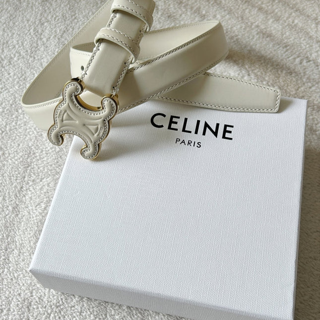 TRIOMPHE BELT 24MM IN WHITE CALFSKIN WITH LEATHER BUCKLE