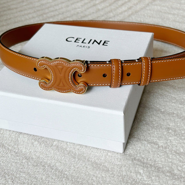 TRIOMPHE BELT 24MM IN BROWN CALFSKIN WITH LEATHER BUCKLE