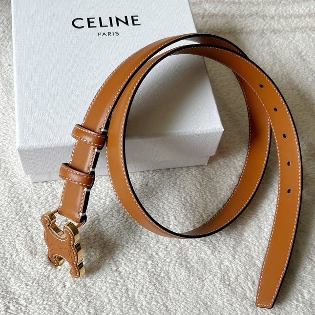 TRIOMPHE BELT 24MM IN BROWN CALFSKIN WITH LEATHER BUCKLE