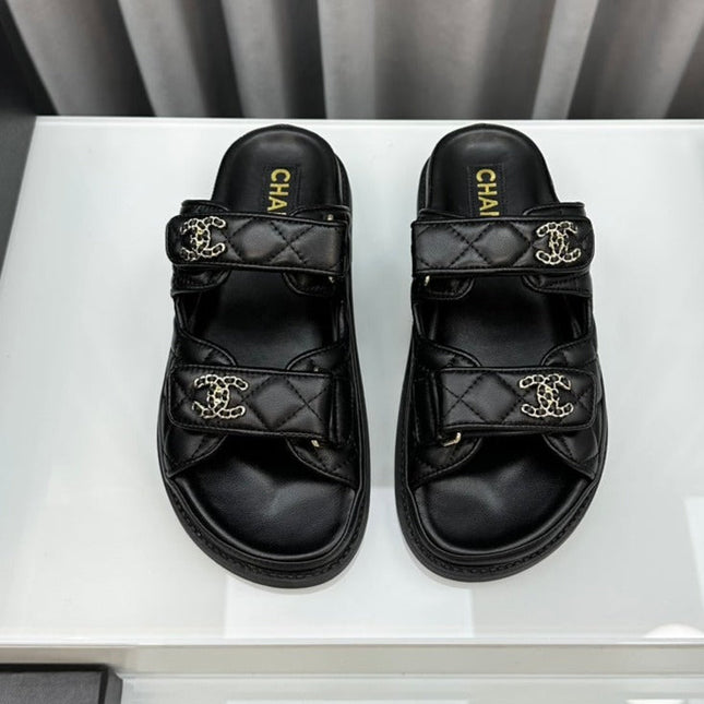 dad sandals black lambskin mules