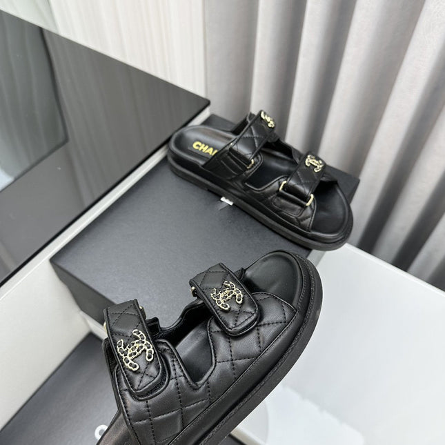 dad sandals black lambskin mules