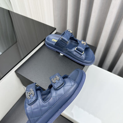 dad sandals blue lambskin mules