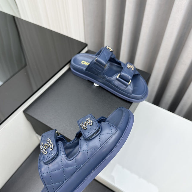 dad sandals blue lambskin mules