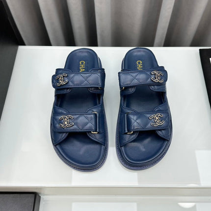 dad sandals blue lambskin mules