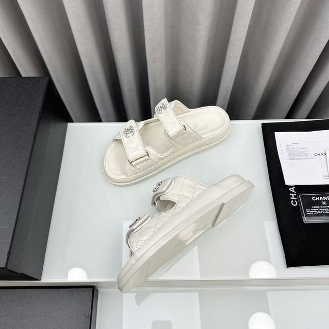 dad sandals white lambskin interwoven leather cc