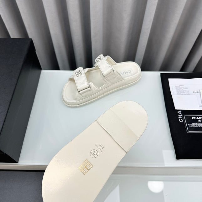 dad sandals white lambskin interwoven leather cc