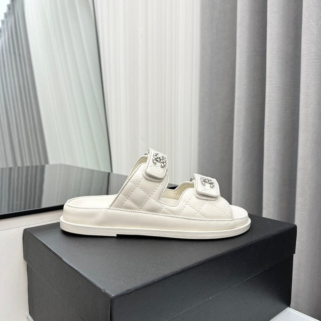 dad sandals white lambskin interwoven leather cc