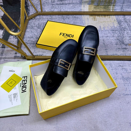 FENDI LOAFERS IN BLACK LAMBSKIN GOLD BUCKLE