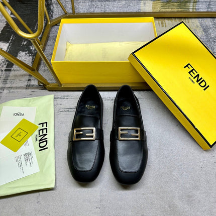 FENDI LOAFERS IN BLACK LAMBSKIN GOLD BUCKLE