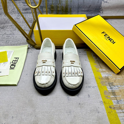 FENDI BAGUETTE LOAFERS IN WHITE CALFSKIN WITH GOLD HARDWARE