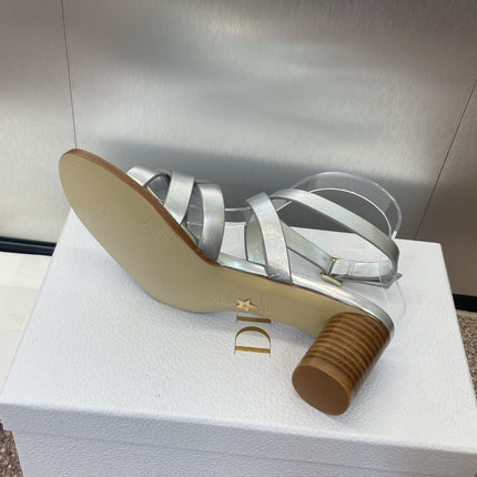 D-CLUB HIGH HEEL SLIDE 25S 55MM IN SILVER GLOSSY CALFSKIN