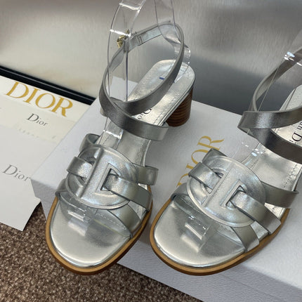 D-CLUB HIGH HEEL SLIDE 25S 55MM IN SILVER GLOSSY CALFSKIN