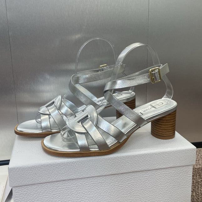 D-CLUB HIGH HEEL SLIDE 25S 55MM IN SILVER GLOSSY CALFSKIN