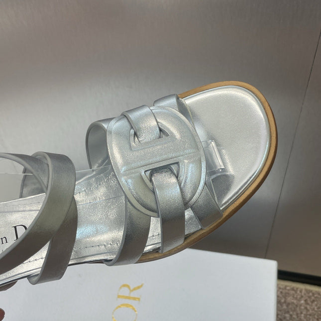 D-CLUB HIGH HEEL SLIDE 25S 55MM IN SILVER GLOSSY CALFSKIN