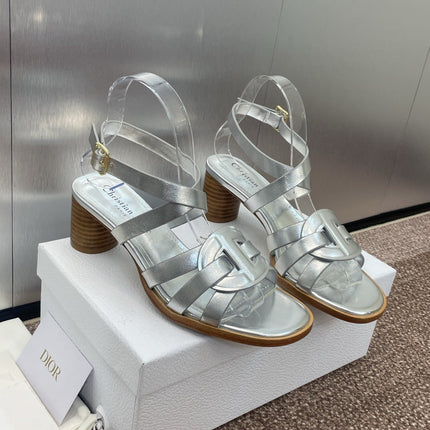 D-CLUB HIGH HEEL SLIDE 25S 55MM IN SILVER GLOSSY CALFSKIN