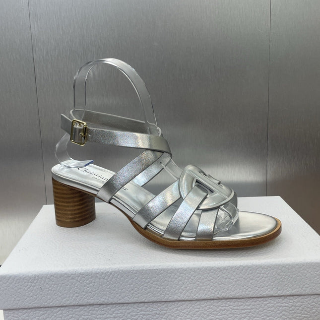 D-CLUB HIGH HEEL SLIDE 25S 55MM IN SILVER GLOSSY CALFSKIN
